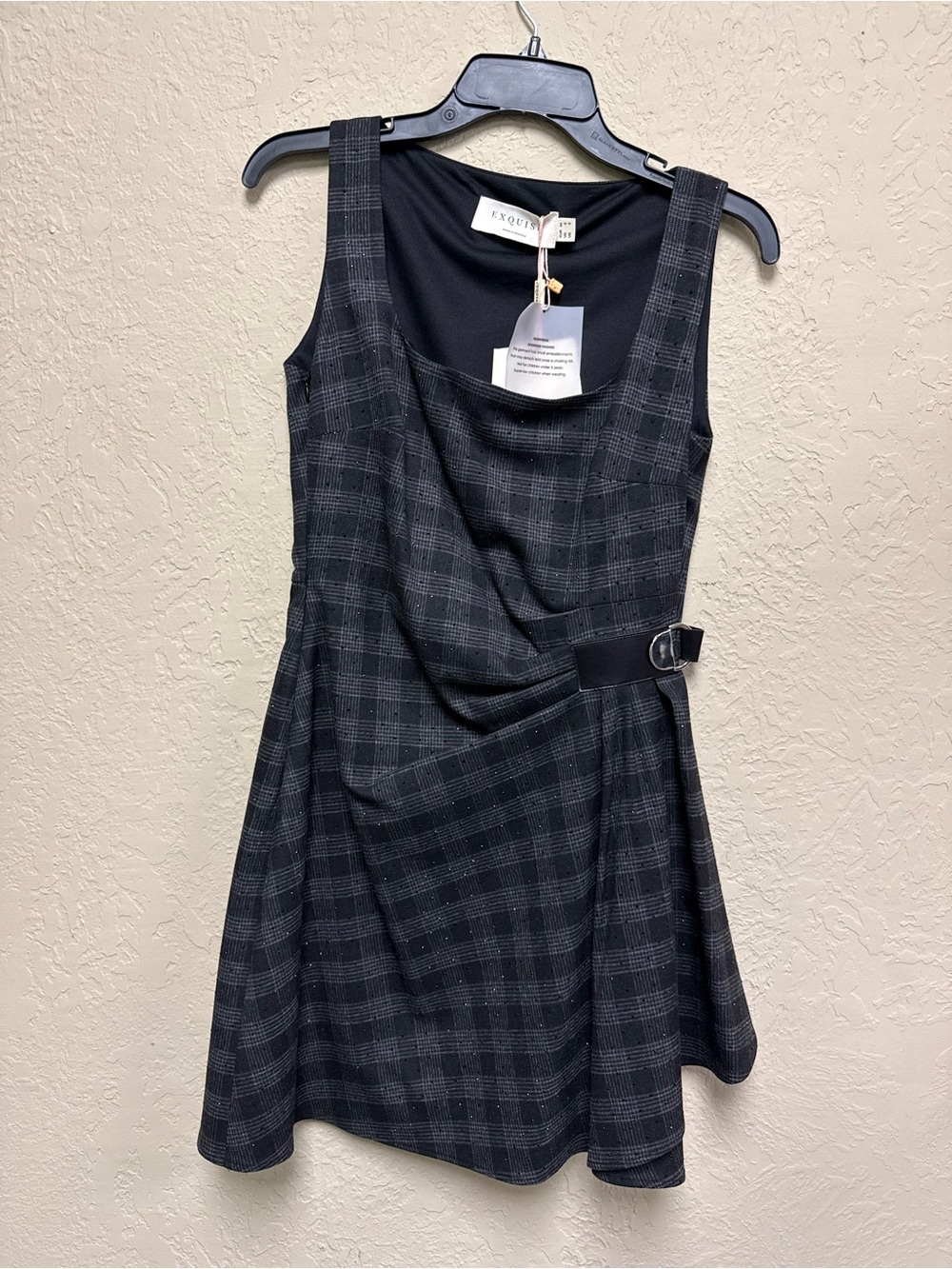 Sleeveless Plaid A-Line Dress in Dark Gray